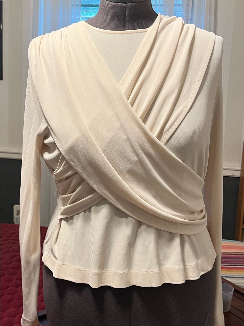 TOPSHOP Draped Wrap Front Long Sleeve Top - Cream